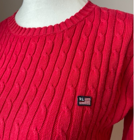 Ralph Lauren Polo Jeans Co. Preppy Red 100% Cotton Cable Knit Sweater; Women Sm - Picture 2 of 6